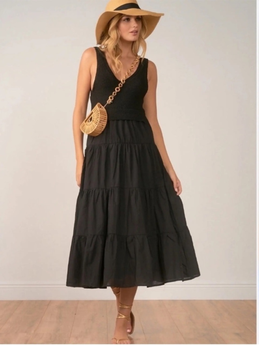 Jason Wu Black Maxi Dress with Tiered Skirt size small